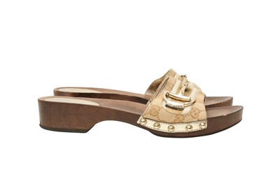 Lot 188 - Gucci Beige Horsebit GG Clog Mule