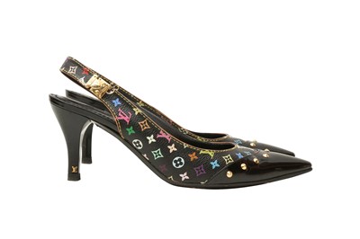 Lot 277 - Louis Vuitton Black Multicolor Heeled Sling Back - Size 37.5