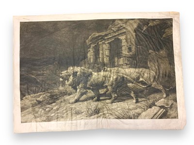Lot 334 - Dicksee (Herbert) Lions before temple ruins