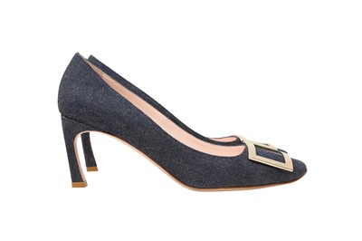 Lot 389 - Roger Vivier Blue Trompette Metal Buckle Heeled Pump - Size 37.5