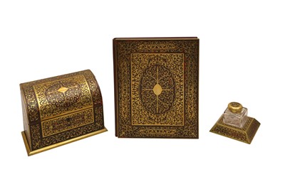 Lot 46 - A THREE-PIECE BOULLE WORK DESK SET