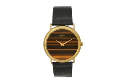 Lot 32 - A GENTS 18K GOLD PIAGET ALTIPLANO AUTOMATIC - TIGERS EYE