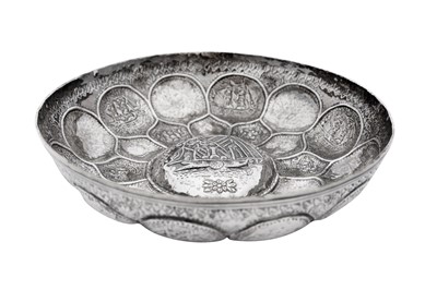Lot 413 - AN OTTOMAN REPOUSSÉ SILVER BOWL (TAZA) WITH NAVAL FLEETS