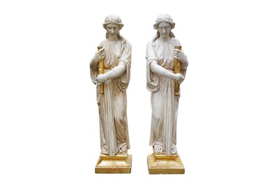 Lot 31 - A PAIR OF PAINTED AND GILT WOODEN TORCHERE'S