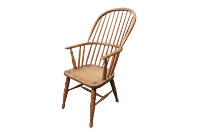 Lot 92 - AN 18TH CENTURY ASH WINDSOR ARMCHAIR