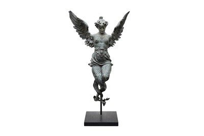 Lot 16 - A 19TH CENTURY FRENCH BRONZE ARCHITECTURAL ELEMENT OF AN ANGEL