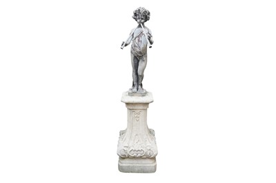 Lot 19 - A 19TH-CENTURY LEAD FIGURE OF A CHILD PLAYING PIPES