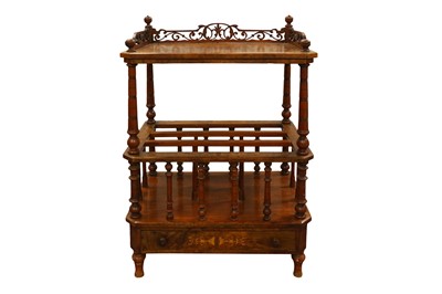 Lot 426 - A VICTORIAN WALNUT AND MARQUETRY INLAID CANTERBURY WHATNOT