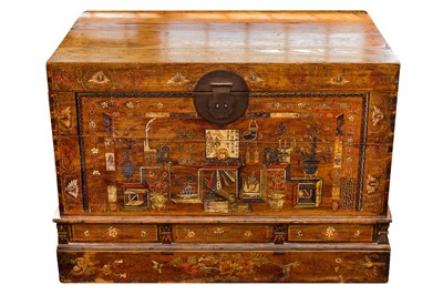 Lot 305 - A CHINESE PAINTED ELM TRUNK