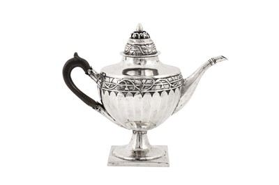 Lot 219 - A late 18th century / early 19th century German 13 loth (812 standard) silver teapot, Dresden circa 1800 by IC or TC?
