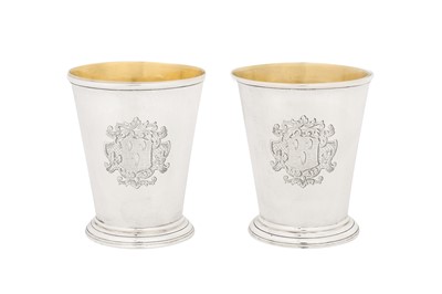 Lot 407 - A pair of George II provincial sterling silver beakers, Newcastle 1740 by Isaac Cookson (free. 1728, d. 1754)