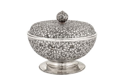 Lot 128 - An early 20th century Cambodian unmarked silver covered footed bowl (tok), circa 1920