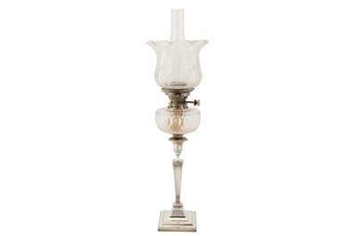 Lot 50 - A George V sterling silver oil lamp, Sheffield 1921 by Hawksworth, Eyre and Co Ltd