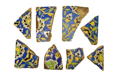 Lot 288 - EIGHT FRAGMENTS OF SAFAVID CUERDA SECA POTTERY TILES