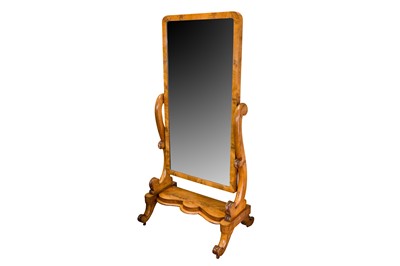 Lot 452 - A VICTORIAN FLAME MAHOGANY CHEVAL MIRROR