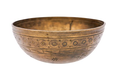 Lot 349 - A GHAZNAVID HIGH-TIN BRONZE BOWL WITH HEXAGONAL STAR AND BEADED MOTIF
