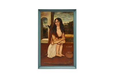 Lot 313 - A LARGE QAJAR PORTRAIT OF RUMI'S SPIRITUAL MENTOR, SHAMS-I TABRIZI (1185 – 1248)