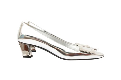 Lot 388 - Roger Vivier Silver Belle Metal Buckle Heeled Pump - Size 37.5