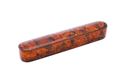 Lot 330 - A LACQUERED PAPIER-MÂCHÉ PEN CASE (QALAMDAN) WITH THREE QAJAR BEAUTIES