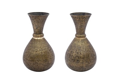 Lot 369 - A PAIR OF IMPRESSIVE VENETO-SARACENIC REVIVAL BRASS TALL VASES