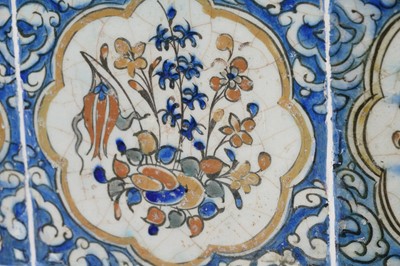 Lot 291 - A PANEL OF SIX POLYCHROME-PAINTED KUBACHI POTTERY TILES