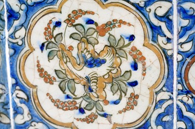 Lot 291 - A PANEL OF SIX POLYCHROME-PAINTED KUBACHI POTTERY TILES