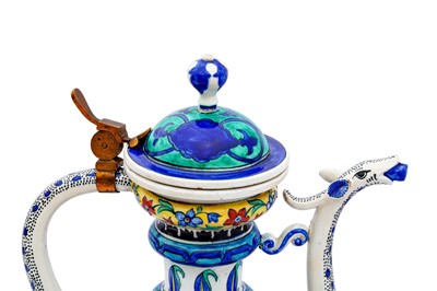 Lot 405 - AN IZNIK-STYLE POLYCHROME-PAINTED SAMSON POTTERY SPOUTED EWER