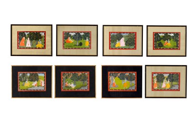 Lot 127 - EIGHT LOOSE ILLUSTRATIONS TO A BIHARI SATSAI SERIES: THE GREAT ROMANCE OF RADHA AND KRISHNA