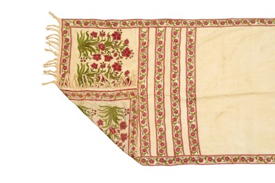 Lot 258 - A MUSLIN SASH WITH RED FLOWERS