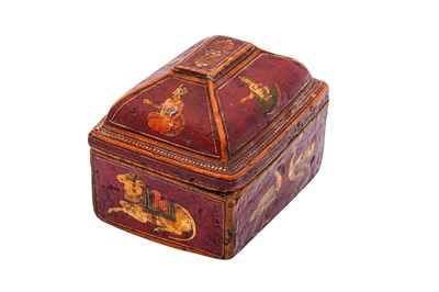 Lot 195 - A POLYCHROME-PAINTED LACQUERED PAPIER-MÂCHÉ PANDAN BOX