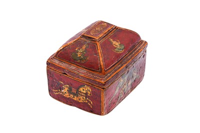 Lot 195 - A POLYCHROME-PAINTED LACQUERED PAPIER-MÂCHÉ PANDAN BOX