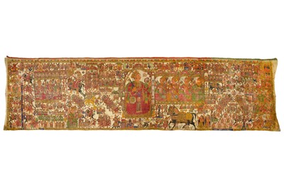 Lot 203 - A POLYCHROME-PAINTED RAJPUT COTTON BANNER