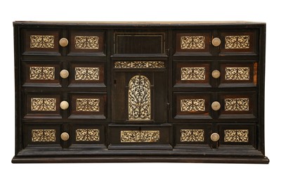 Lot 76 - AN 18TH CENTURY AND LATER INDO-PORTUGUESE BONE INLAID TABLE CABINET
