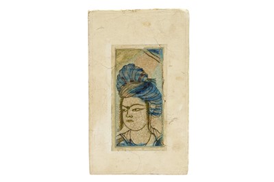 Lot 24 - A FRAGMENT OF A FIGURAL KUBACHI POTTERY TILE