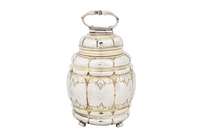 Lot 232 - A late 17th century German parcel gilt silver cannister, Augsburg 1695-1700 by Paul Solanier (b. 1635, meister 1665, d. 1724)
