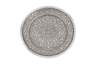 Lot 83 - A late 19th century Anglo – Indian unmarked silver bottle (surahi) stand, Kashmir circa 1890