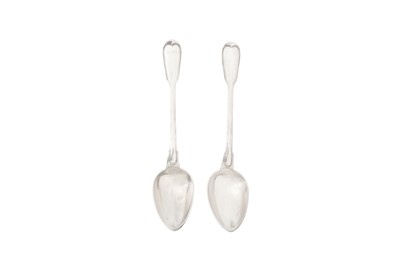 Lot 204 - A pair of early 19th century French 950 standard silver basting spoons, Paris 1809-19 by Augustin-Louis Cottin (reg. 1810, biff. 8 April 1828)