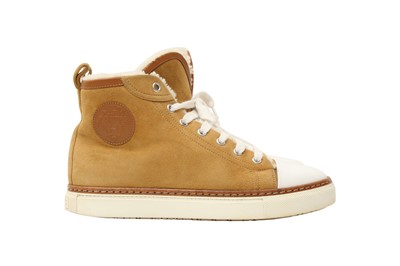 Lot 320 - Hermes Tan Shearling Jimmy High Top Sneaker - Size 37