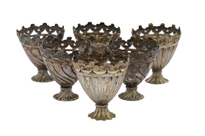 Lot 36 - SIX INCISED LOW-GRADE SILVER CUP HOLDERS (ZARF)