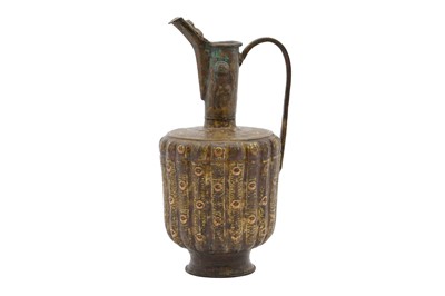 Lot 9 - A COPPER-INLAID BRASS EWER WITH LION AND LUNAR MOTIFS