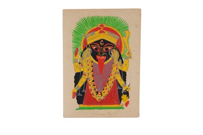 Lot 151 - A KALIGHAT PAINTING OF THE HINDU GODDESS KALI