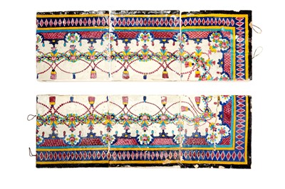 Lot 292 - TWO DECORATIVE WALL PANELS OF QAJAR POLYCHROME-PAINTED POTTERY TILES