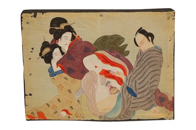 Lot 254 - FIVE JAPANESE EROTIC PAINTINGS, SHUNGA