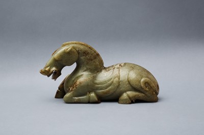 Lot 182 - A LARGE CHINESE JADE CARVING OF A MYTHICAL HORSE