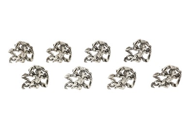 Lot 158 - A set of six modern Italian 800 standard silver menu or place card holder, Arezzo by maker 132