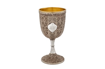Lot 175 - A late 19th / early 20th century Persian (Iranian) unmarked silver filigree goblet, Zanjan circa 1900