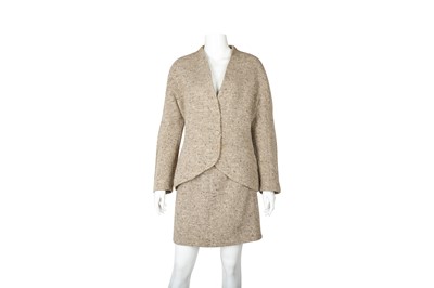 Lot 111 - Thierry Mugler Beige Tweed Skirt Suit - Size 40 & 42
