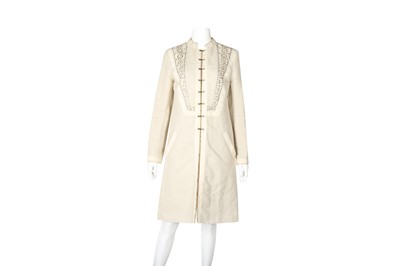 Lot 302 - Chloe Cream Embellished Collarless Coat - Size 36