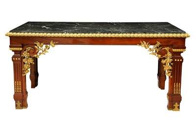 Lot 85 - A CONTINENTAL MAHOGANY AND PARCEL GILT CONSOLE TABLE