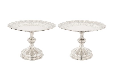 Lot 377 - A pair of Victorian sterling silver comports or tazza, London 1856 by Robert Garrard II (reg. 16th April 1818)